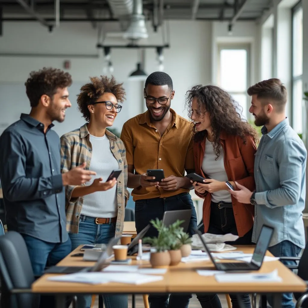 Equipo de una startup tecnológica celebrando