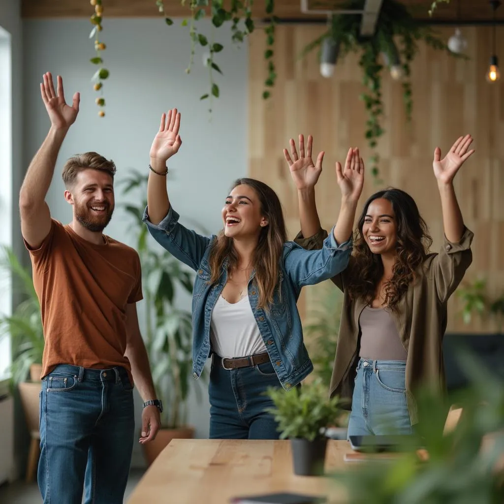 Equipo de una empresa celebrando un logro